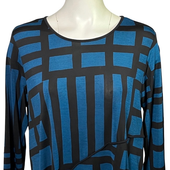 COMFY USA Tunic Top Size Large Blue Black Stretchy Slinky Lagenlook High Low - Picture 5 of 9